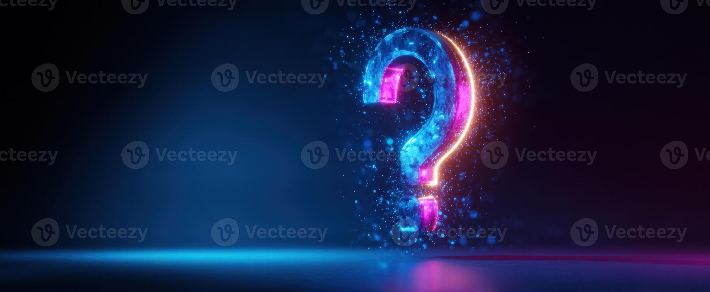 The glowing question mark symbolizing curiosity and mystery in digital art. photo