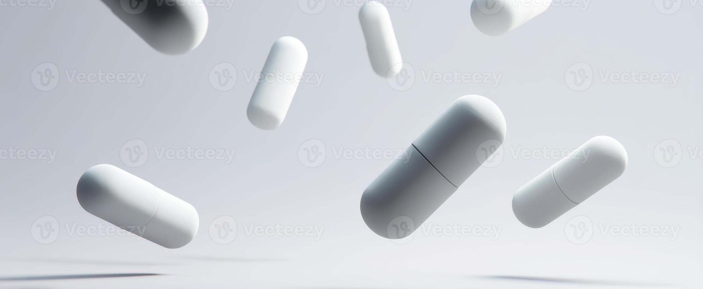 The floating white capsules in an elegant and modern abstract setting. photo