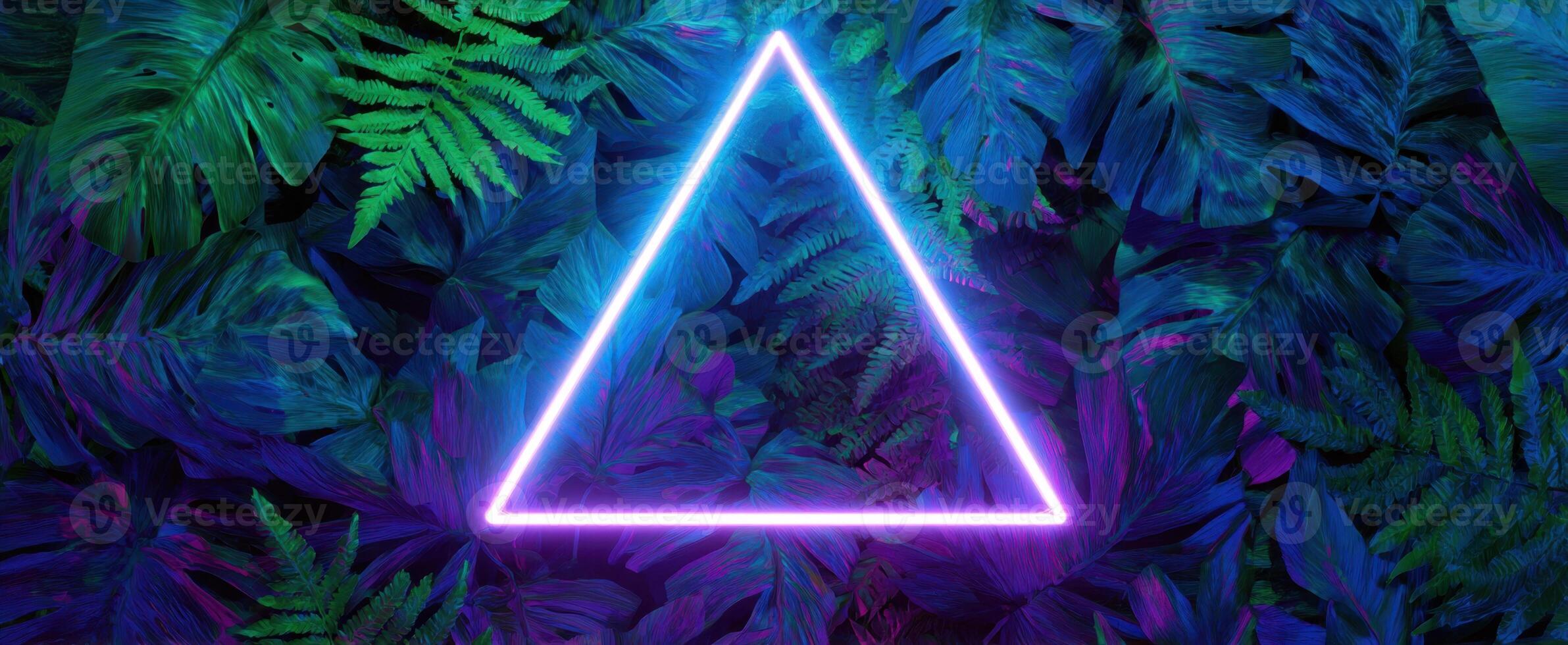 The Glowing Triangle Surrounded by Lush Tropical Leaves and Ferns. photo