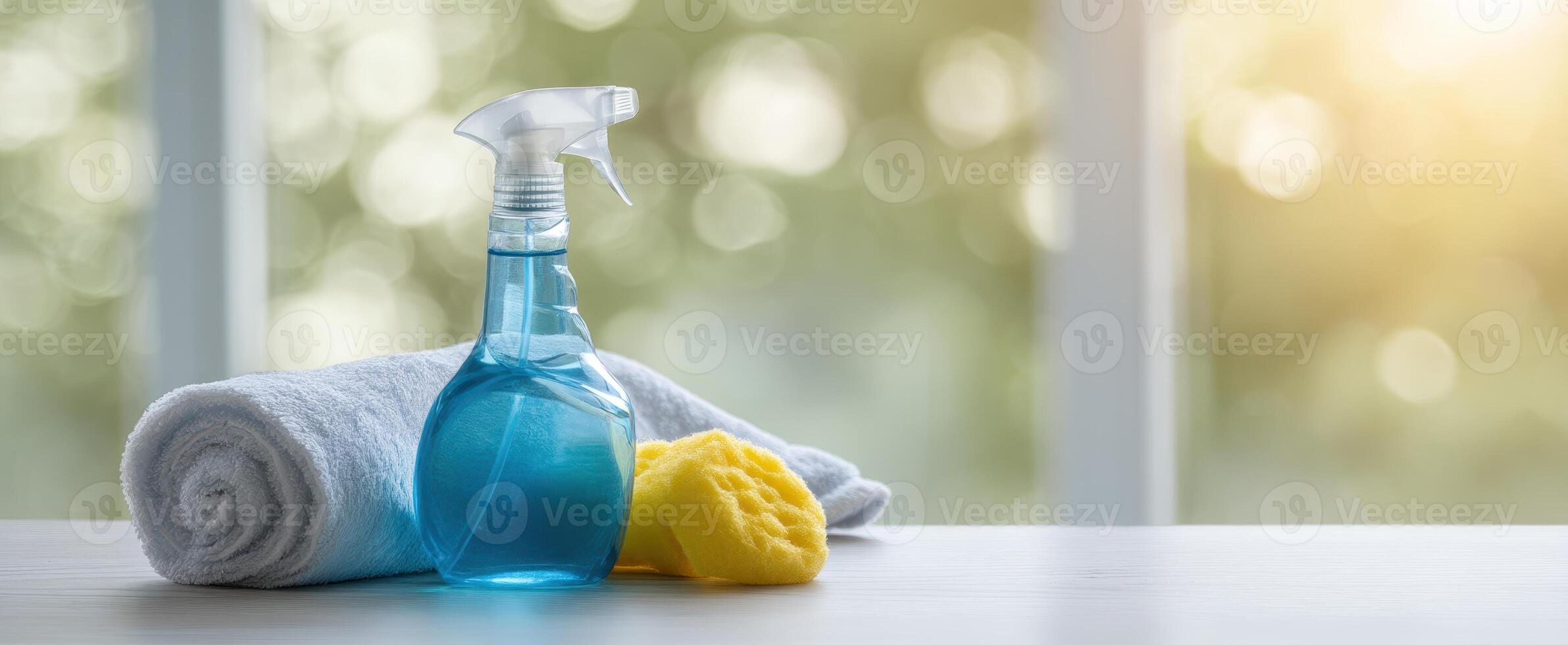 The spray bottle and sponge set for effective home cleaning solutions. photo