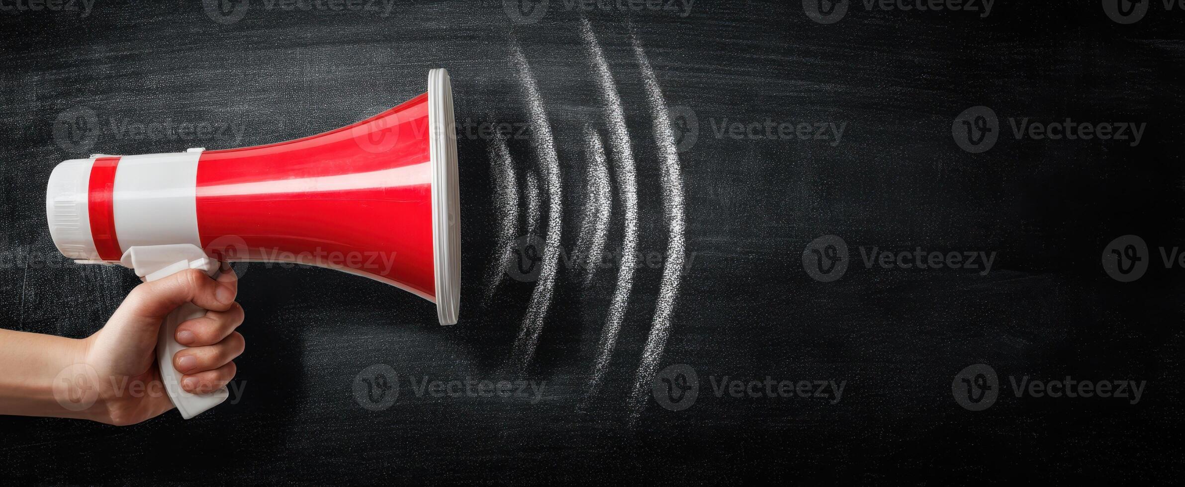 The Megaphone Representing Communication and Sound Waves on Blackboard photo