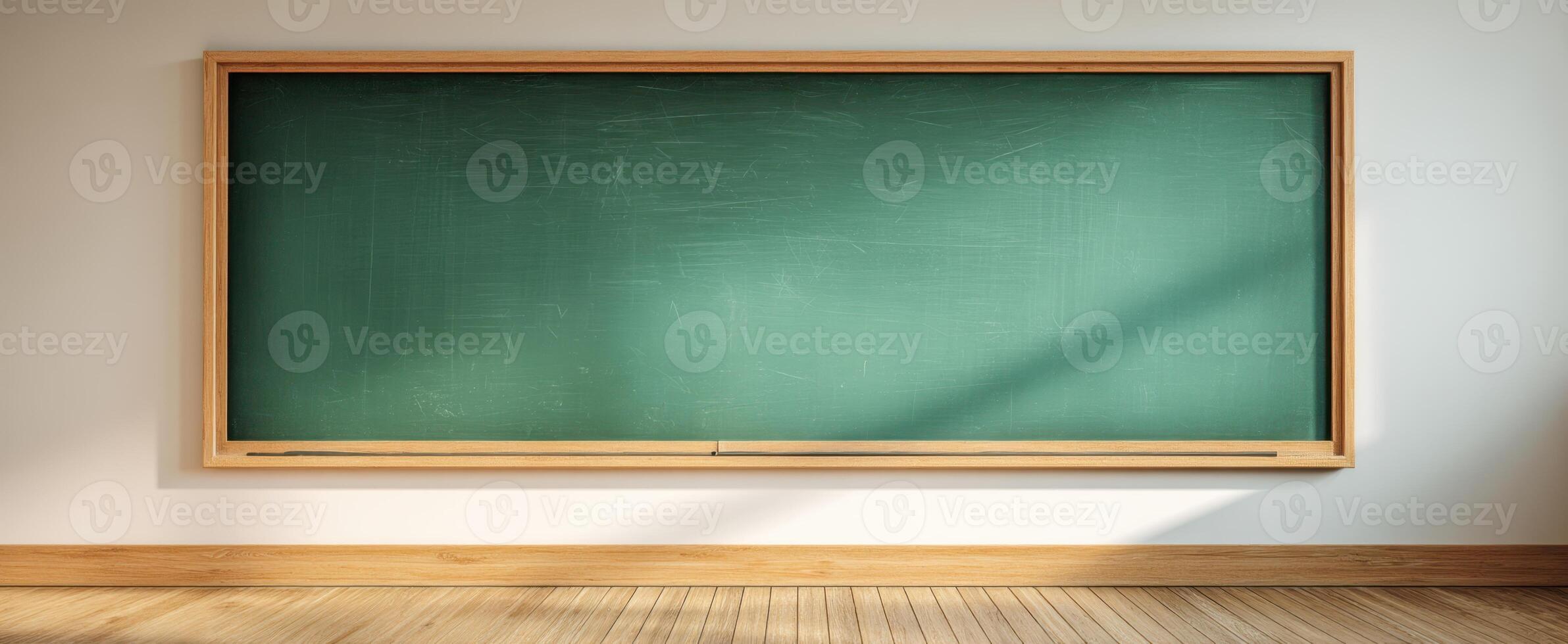 The chalkboard in a bright and modern classroom setting. photo