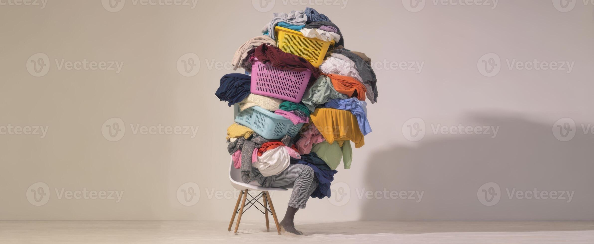 The Burden of Laundry Piled High on a Chair photo