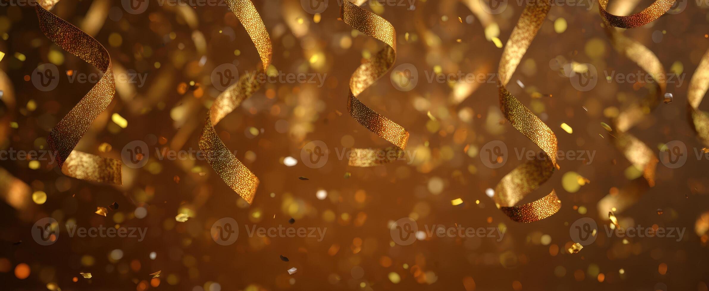 The shimmering ribbons and confetti creating a festive celebration atmosphere. photo