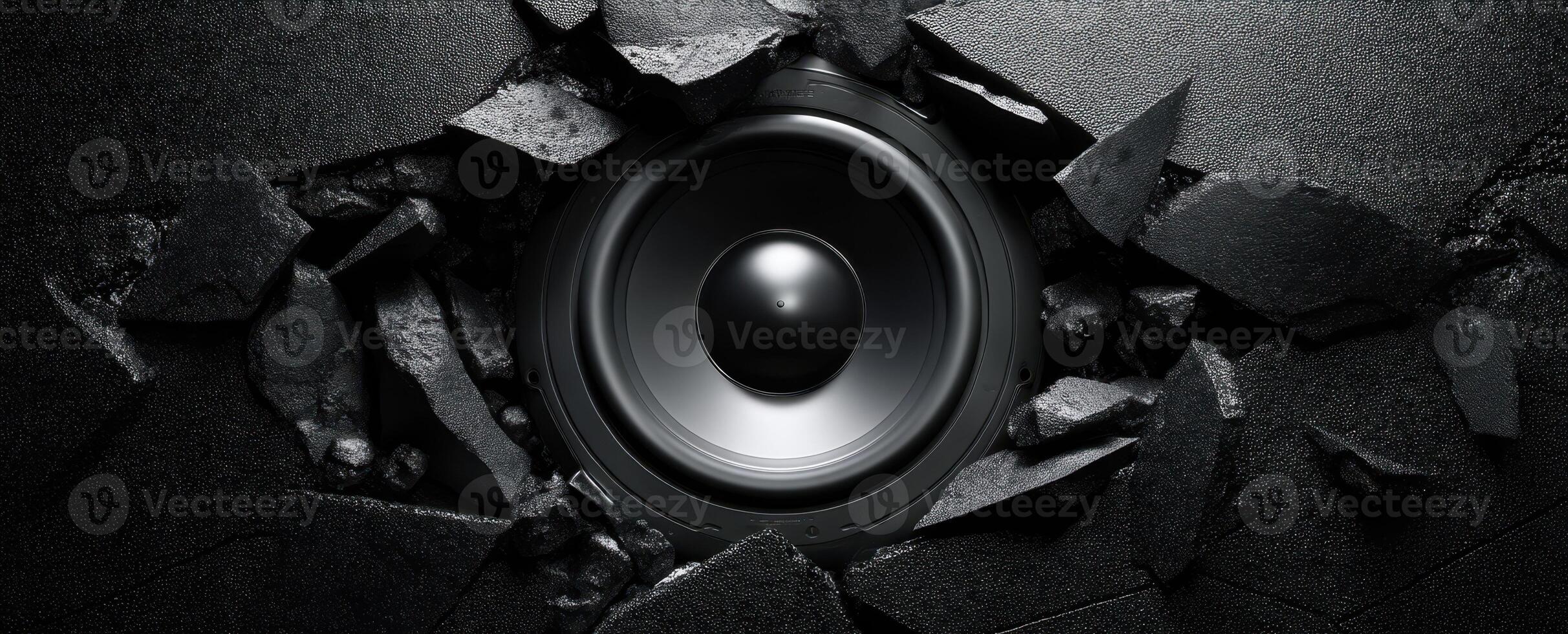 The speaker breaking through the wall for an impactful sound experience. photo