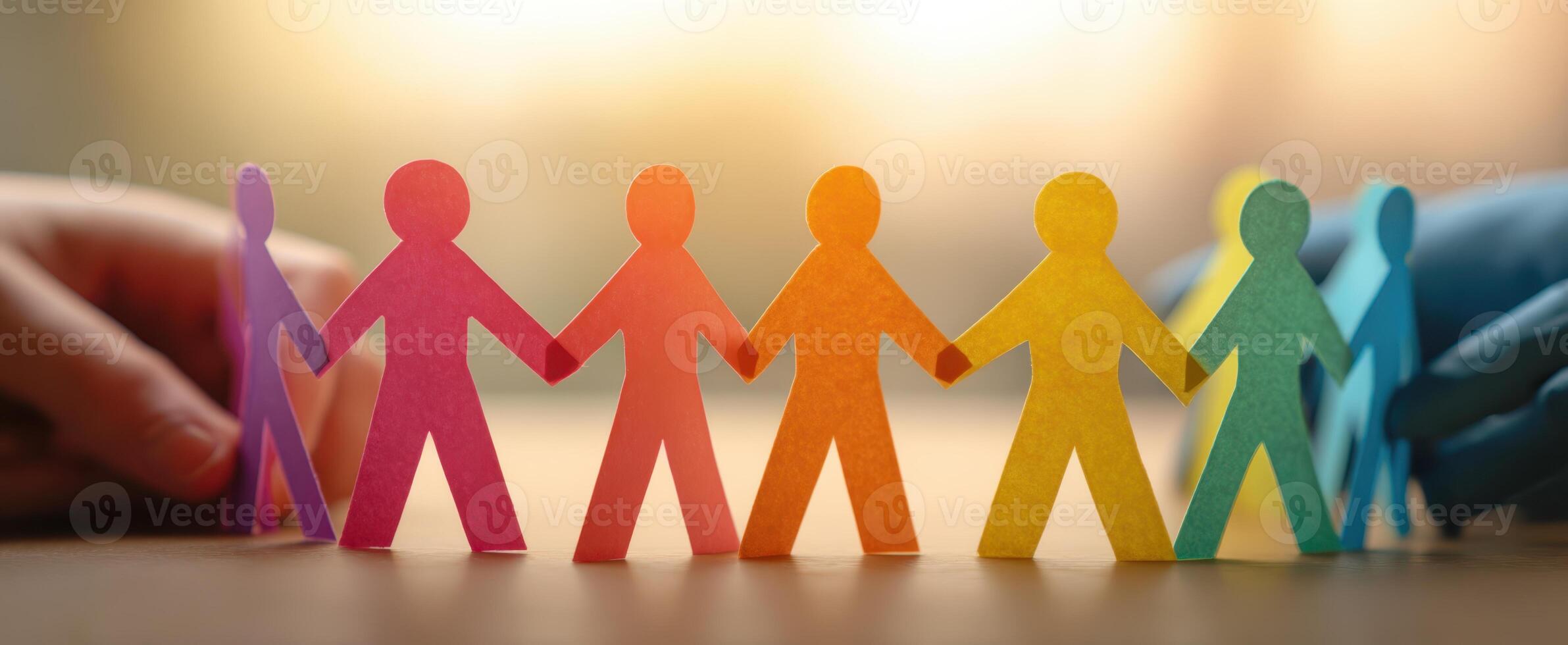 The colorful paper figures symbolize unity and collaboration in a community setting. photo