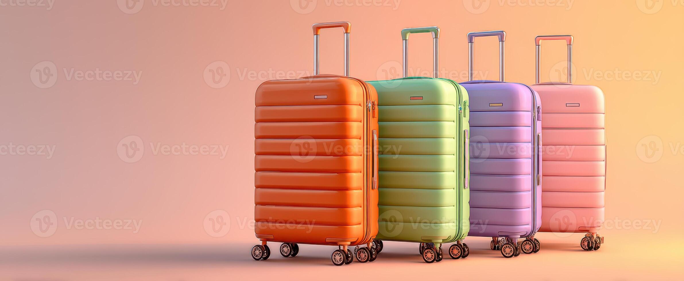 The Colorful Arrangements of Modern Suitcases on a Soft Background photo