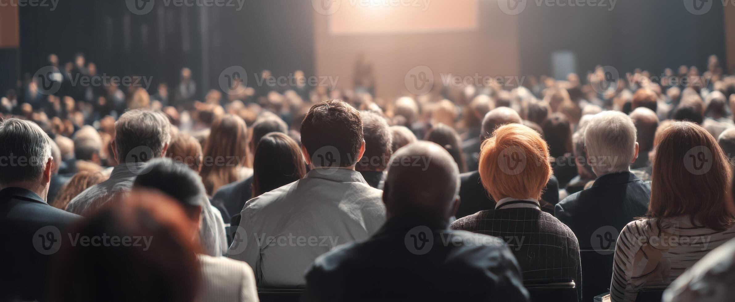 The engaged audience captivated by a speaker at a professional event photo