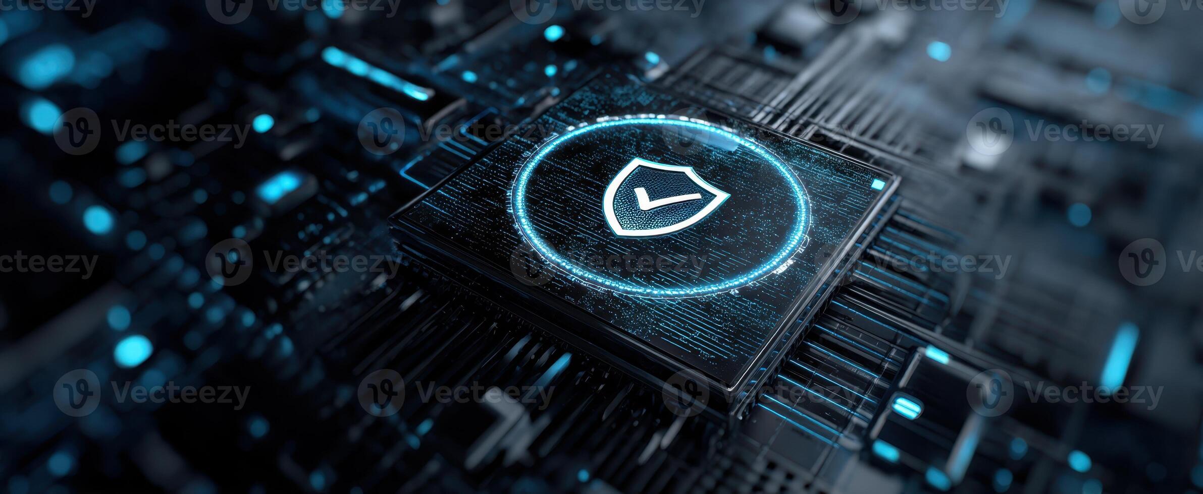 The Advanced Shield Protecting Data in a Futuristic Digital Landscape photo