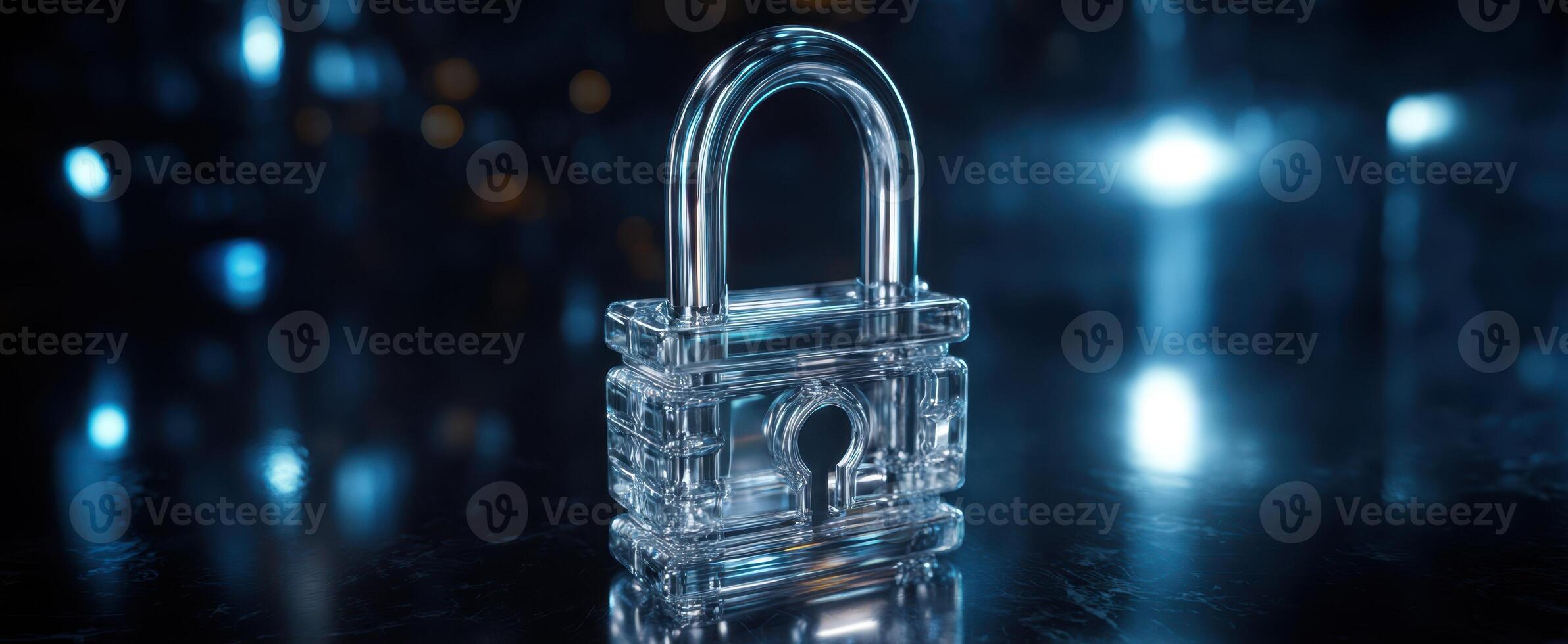 The transparent padlock symbolizing security and modern protection technologies. photo