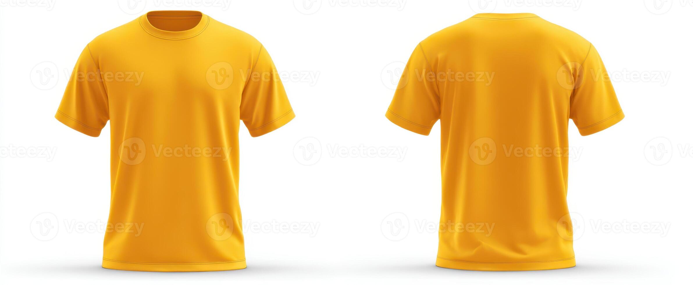 The vibrant yellow t-shirt displayed from front and back angles. photo