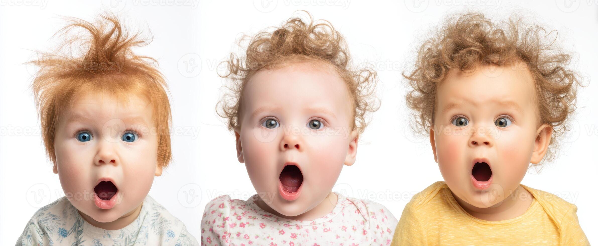 The Three Babies Expressing Surprise and Wonder with Playful Hairstyles photo