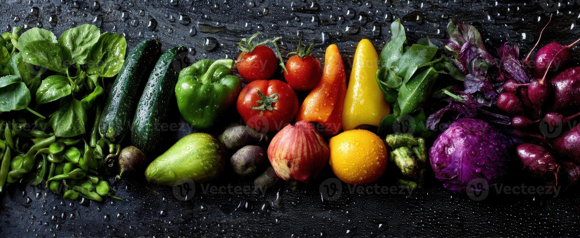 The Colorful Assortment of Fresh Vegetables on a Dark Wooden Surface photo