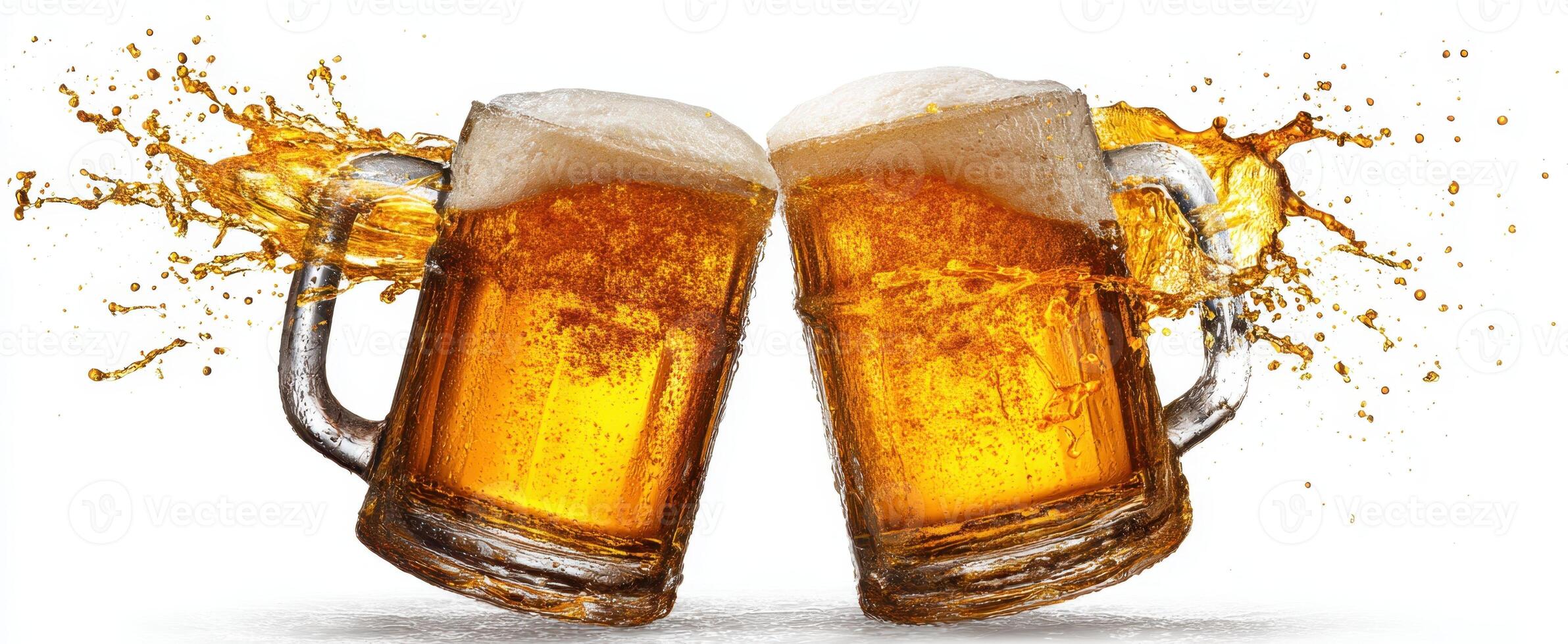 The clinking of beer mugs celebrating friendship and good times. photo