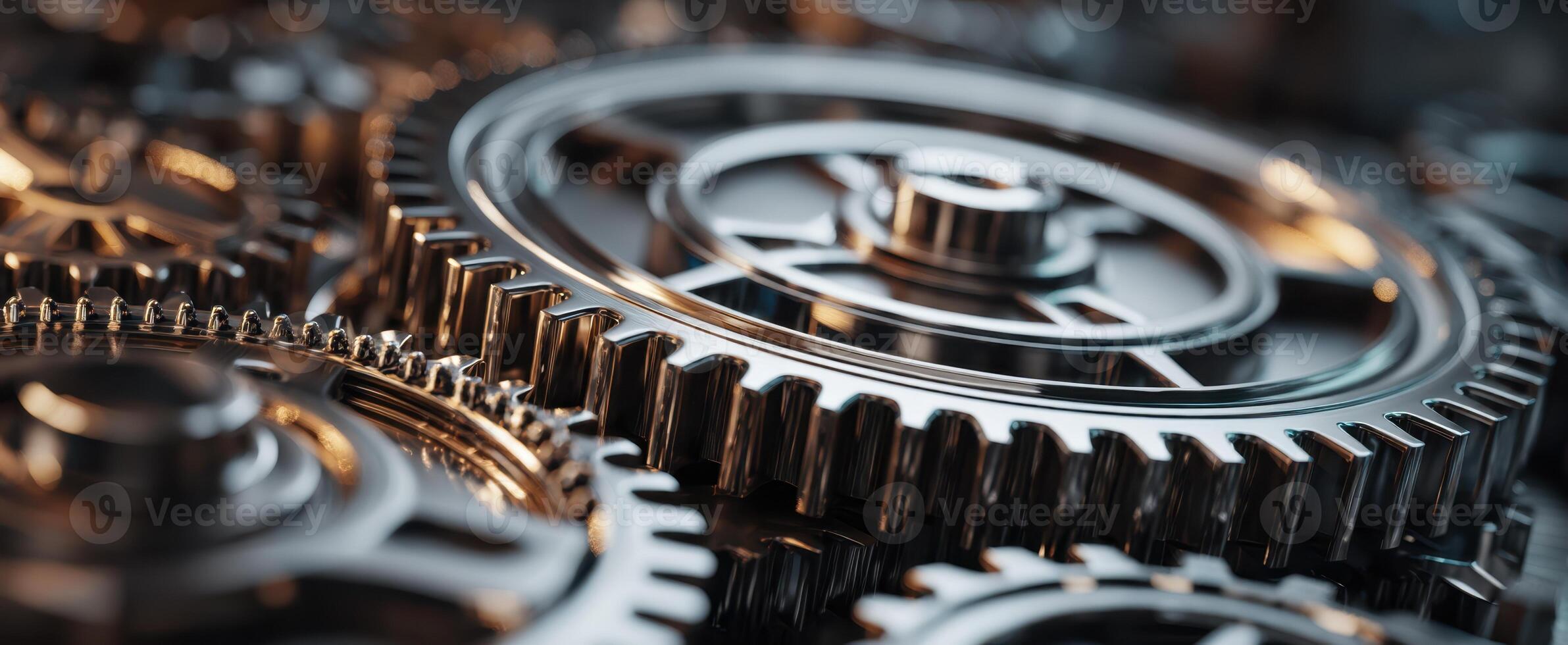 The intricate arrangement of gears showcasing modern mechanical engineering. photo