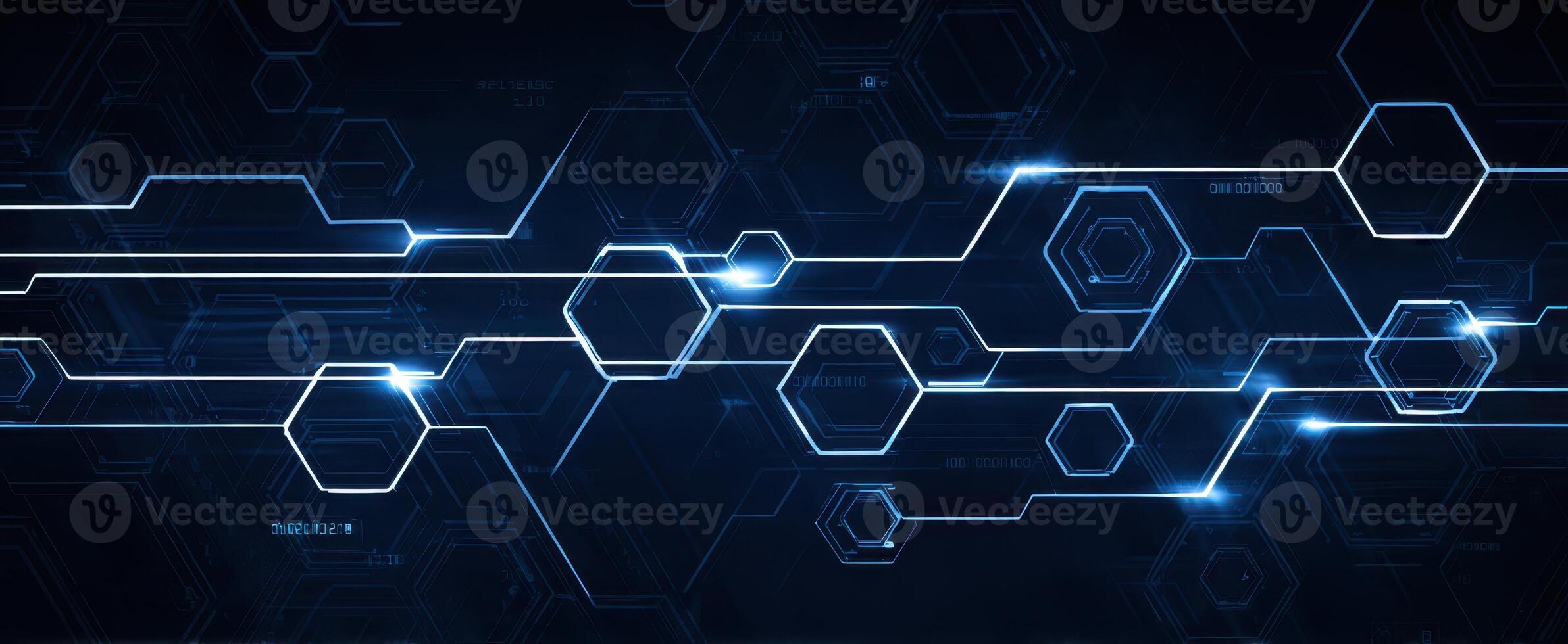 The modern technological background featuring luminous blue hexagons and lines. photo