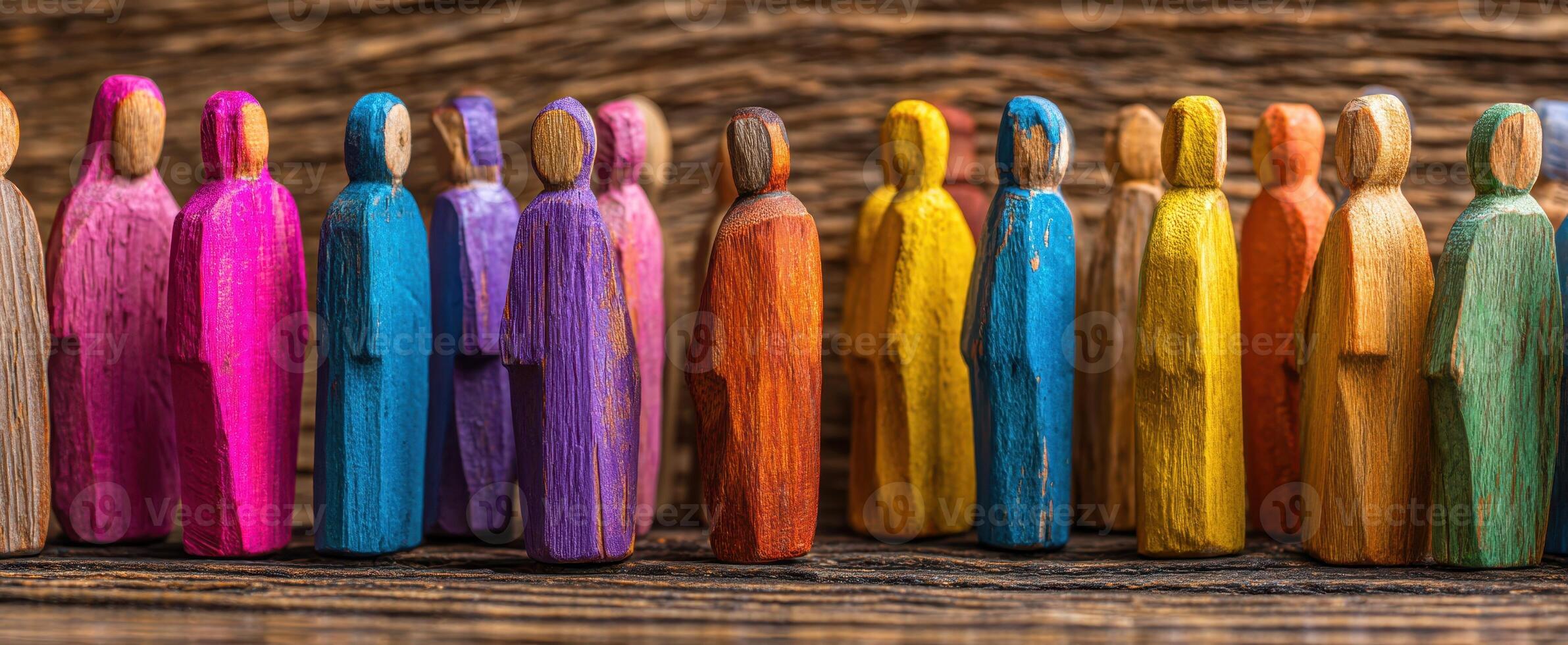 The Colorful Wooden Figures Representing Diversity and Togetherness in Community photo