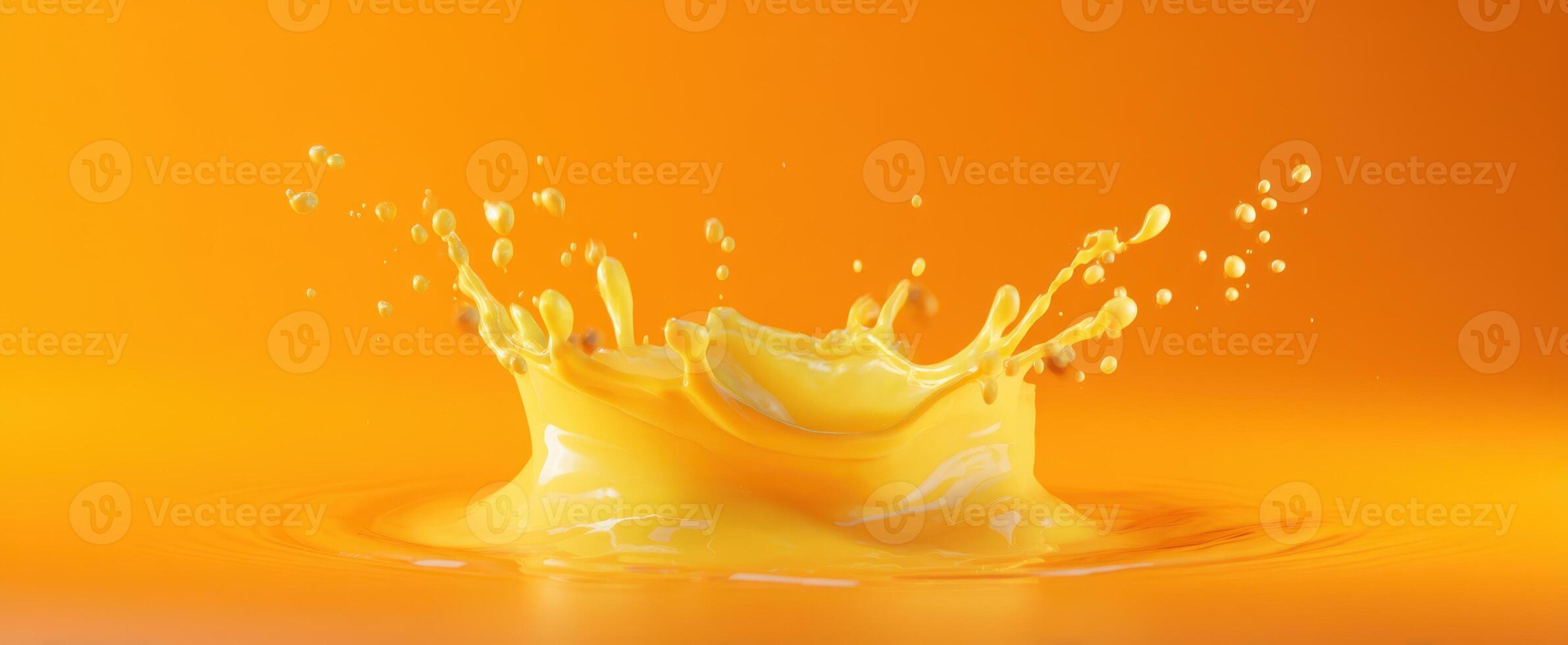 The vibrant yellow splash creating a dynamic visual on an orange background. photo