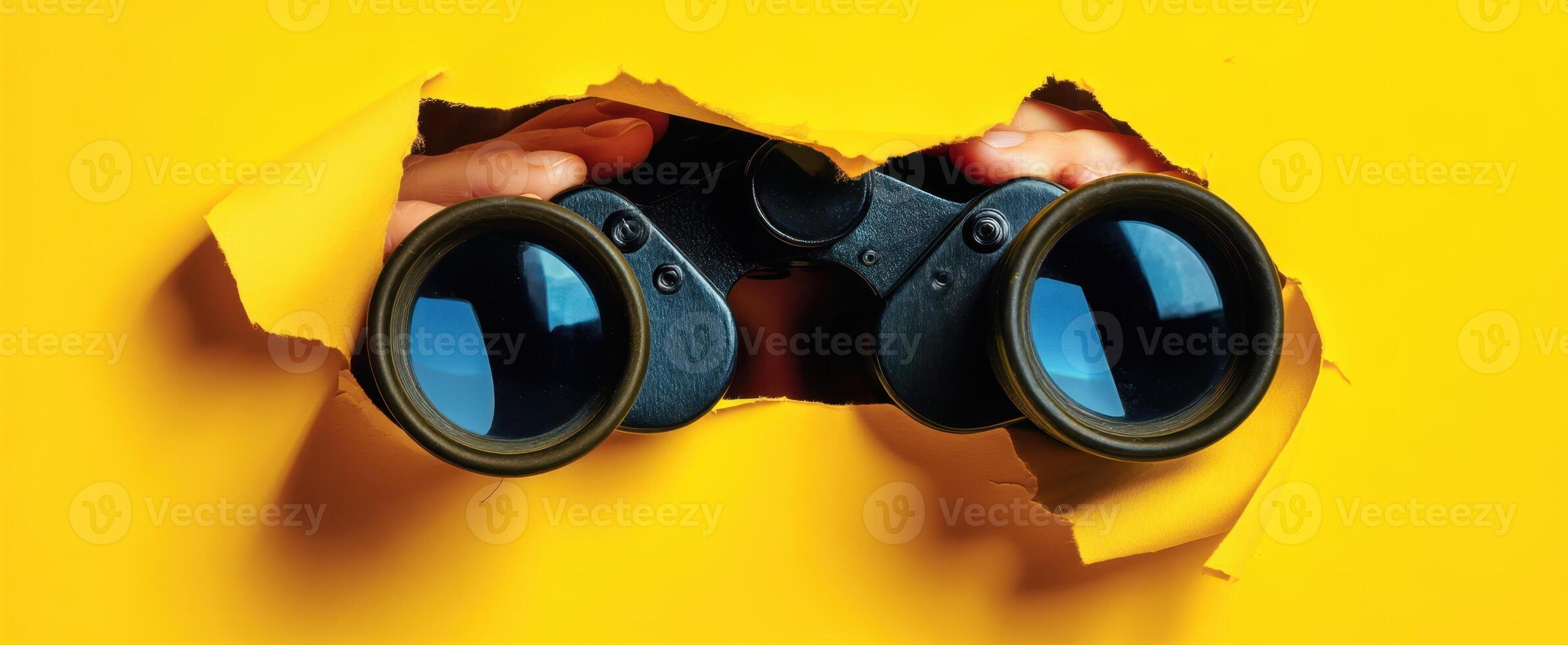 The binoculars revealing a unique perspective through a vibrant yellow backdrop. photo