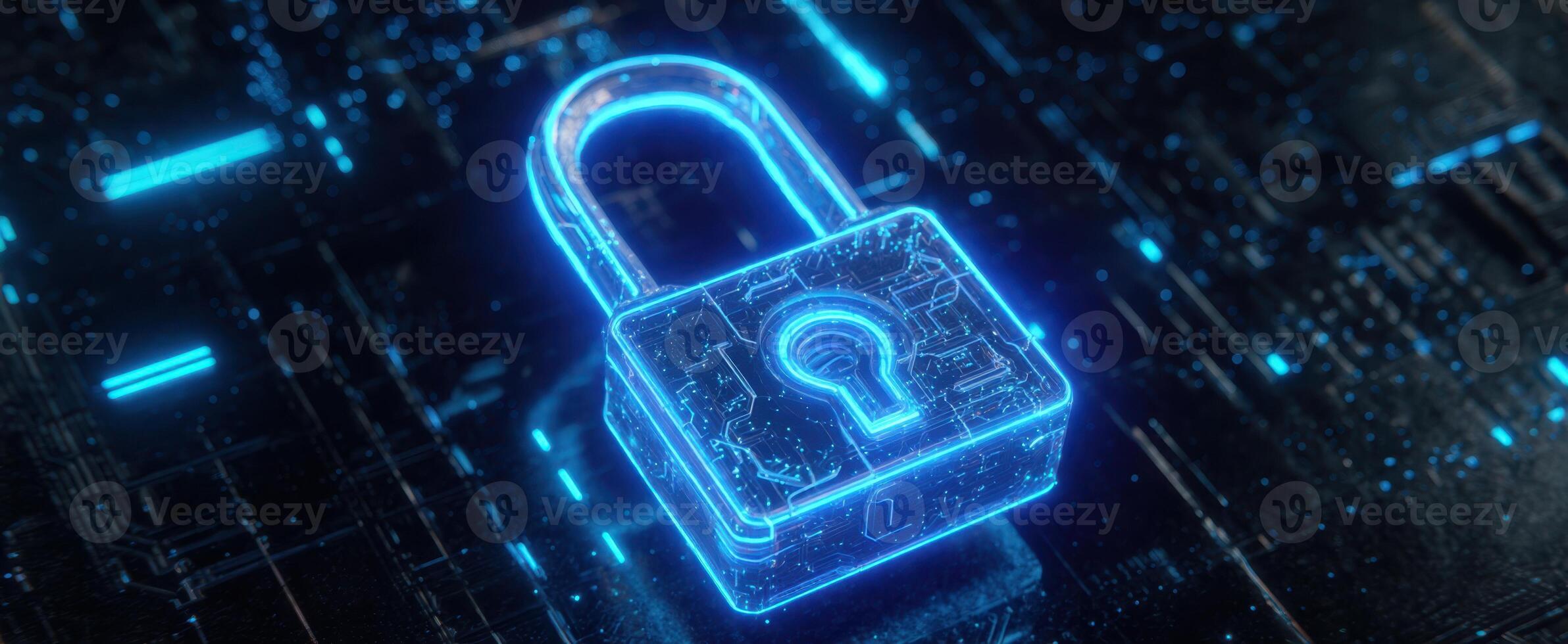 The glowing lock symbolizing enhanced digital security and protection in cyberspace. photo