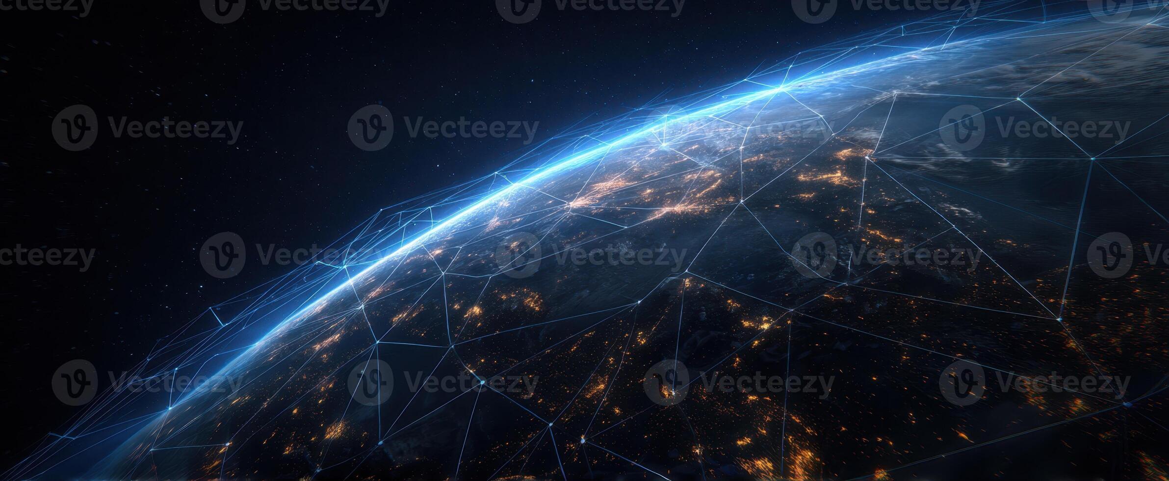 The Earth Connected by a Digital Network Illuminated at Night photo