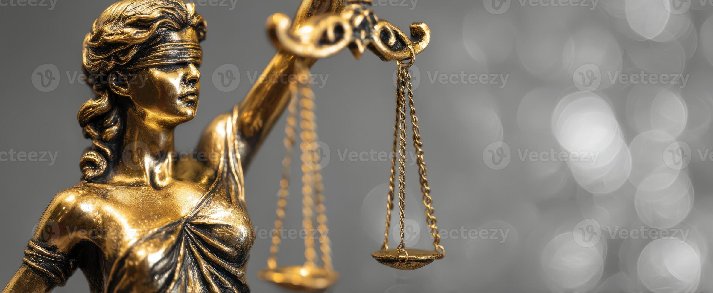 The Lady Justice Statue Holding Balanced Scales Against a Soft Background photo