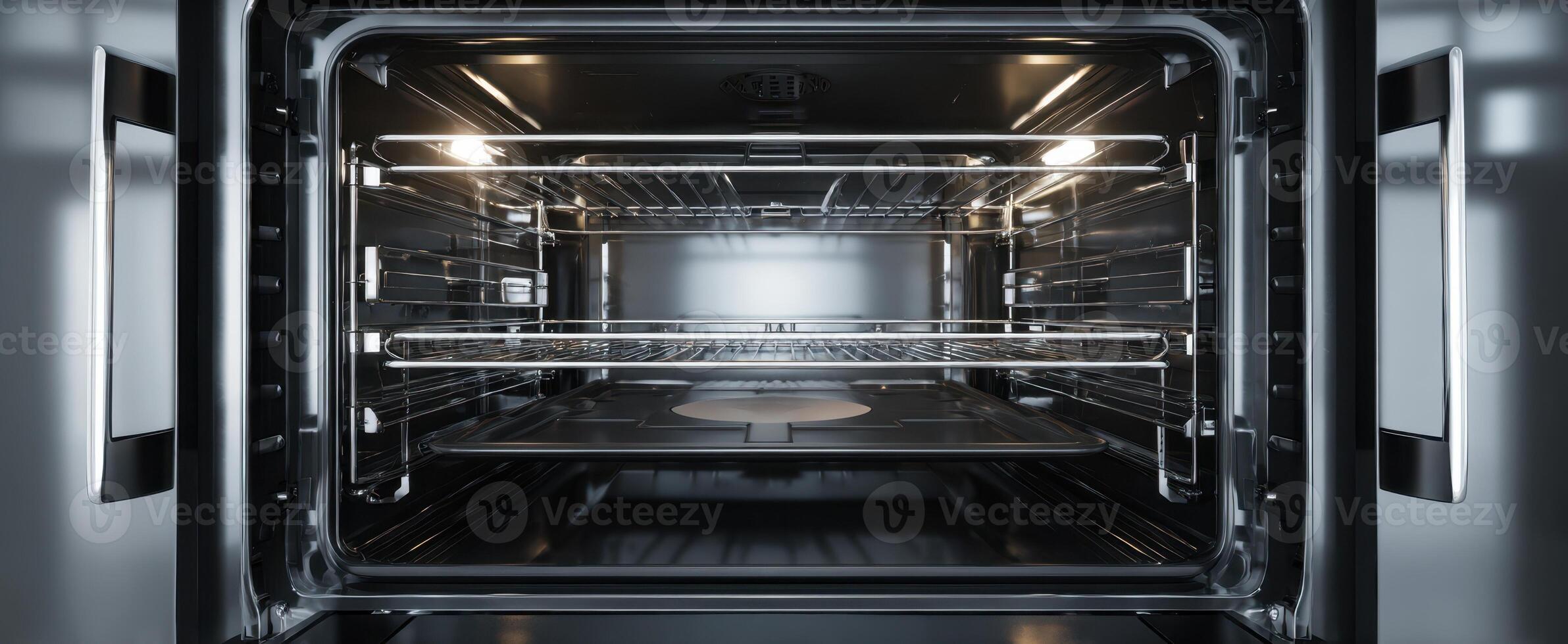 The modern oven showcasing an immaculate interior design for culinary enthusiasts. photo
