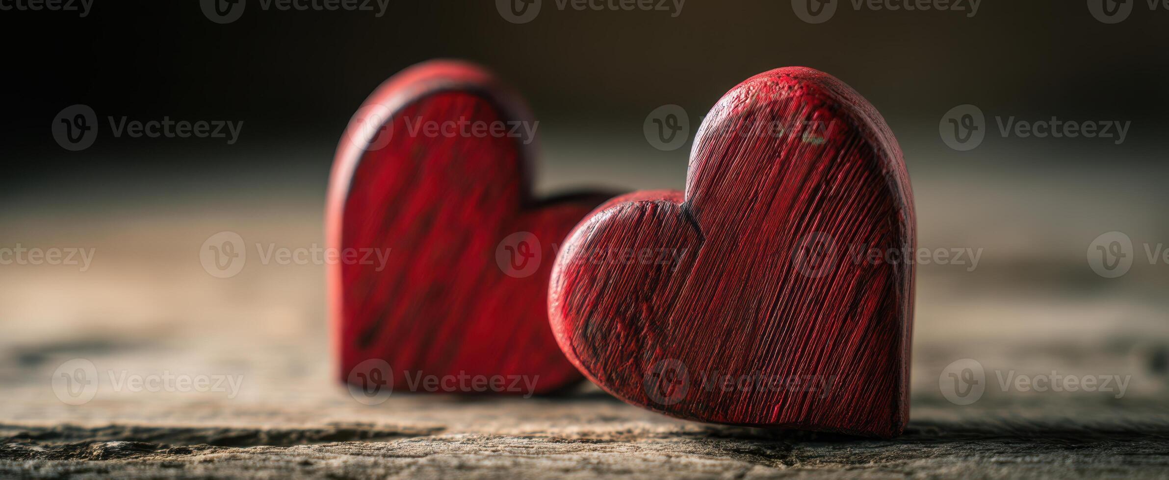 The beautiful wooden hearts symbolizing love and connection on a rustic background. photo