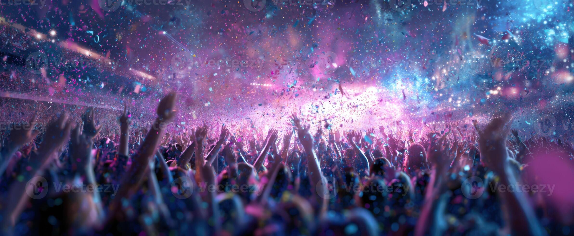 The vibrant celebration of a lively concert filled with confetti and joy. photo