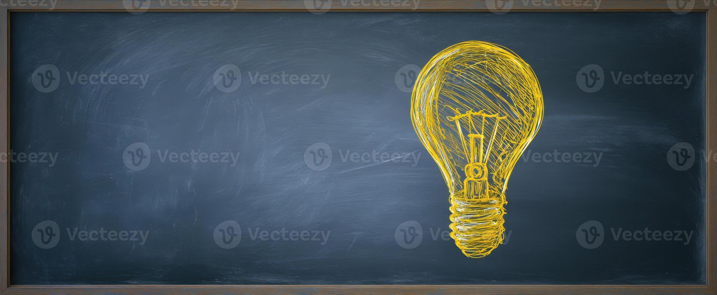 The lightbulb drawing representing creativity and inspiration on a chalkboard. photo