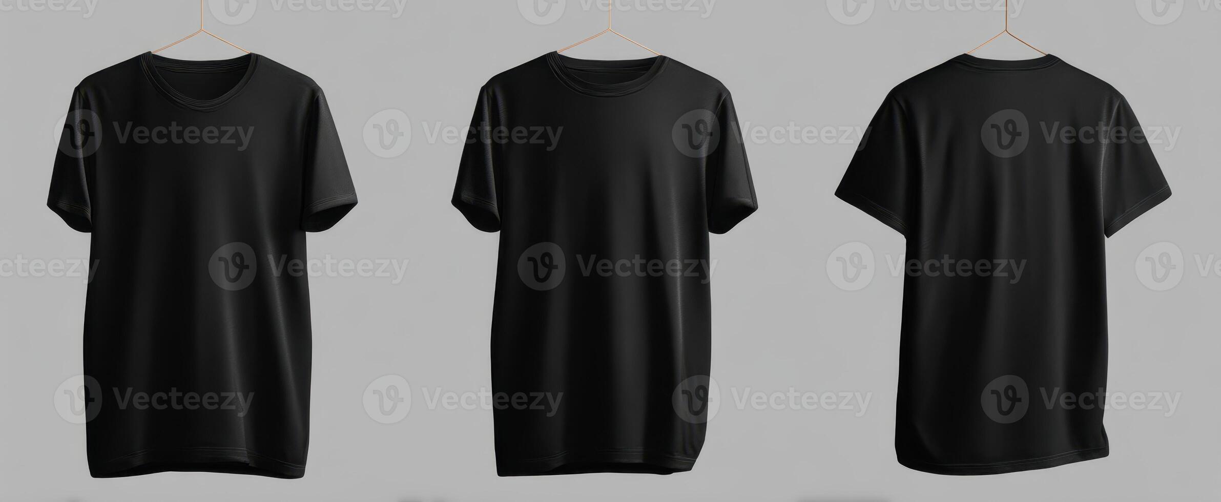 The black t-shirt displayed from multiple angles on a neutral background. photo