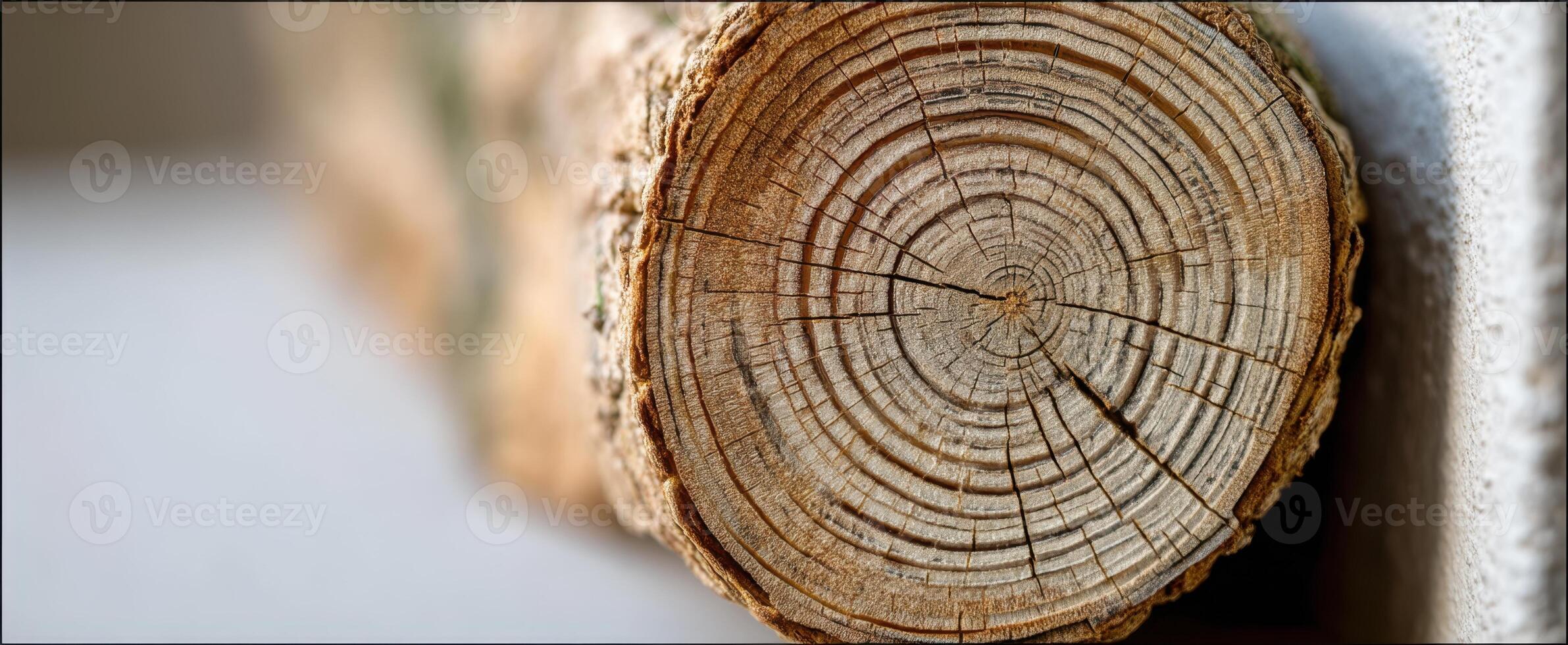 The detailed texture of a freshly cut log showcasing natural wood grain patterns. photo