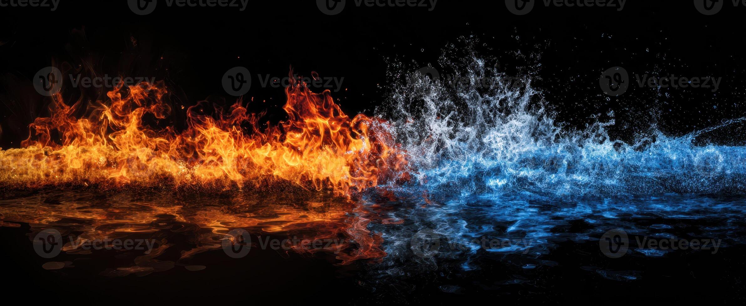 The stunning contrast of fire and water in a dramatic artistic display. photo