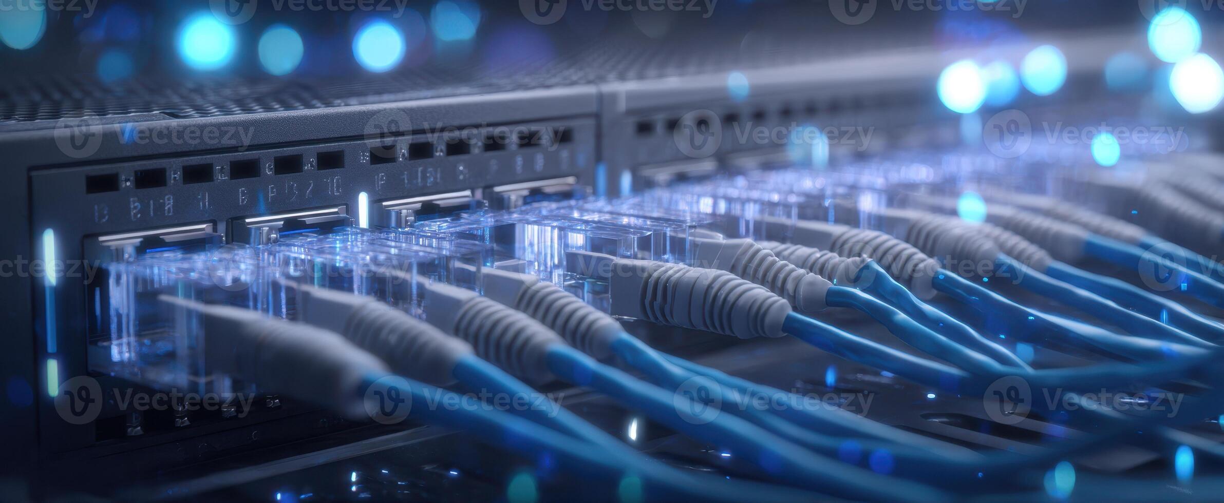 The network cables connecting digital devices in a modern data center environment. photo
