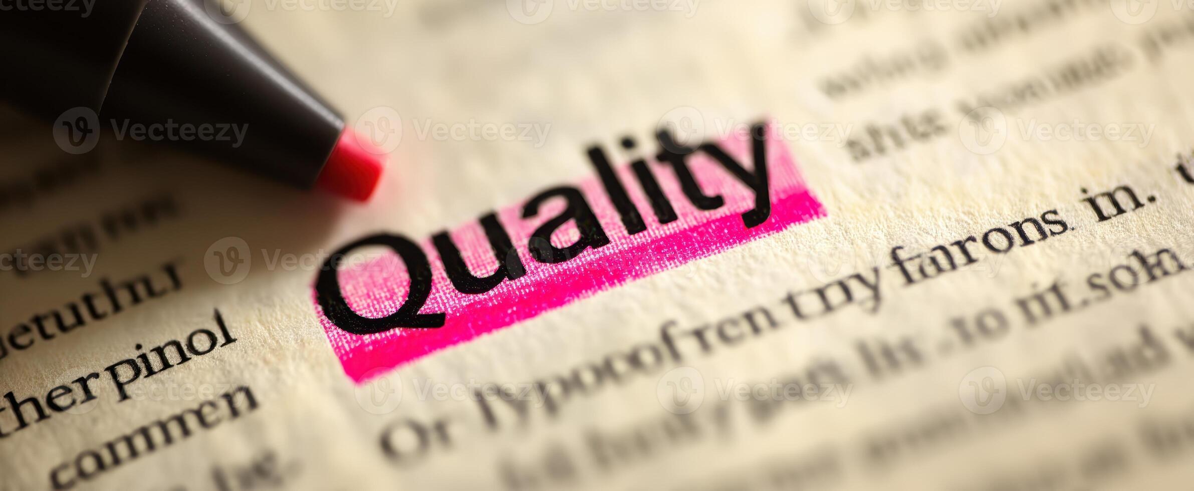 The Highlighted Word 'Quality' in a Dictionary Definition photo
