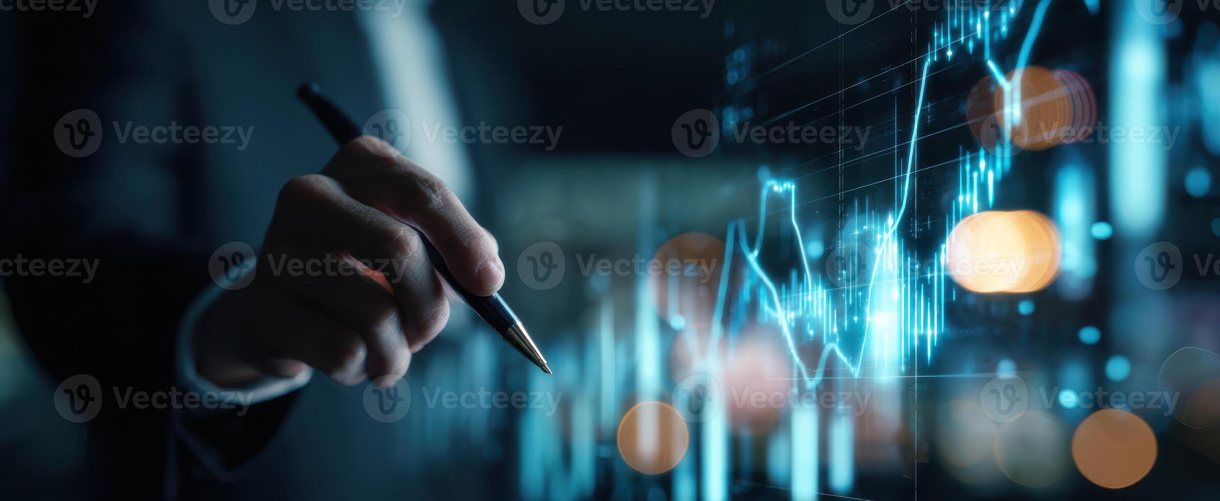 The businessman analyzing financial data trends with a digital graph. photo