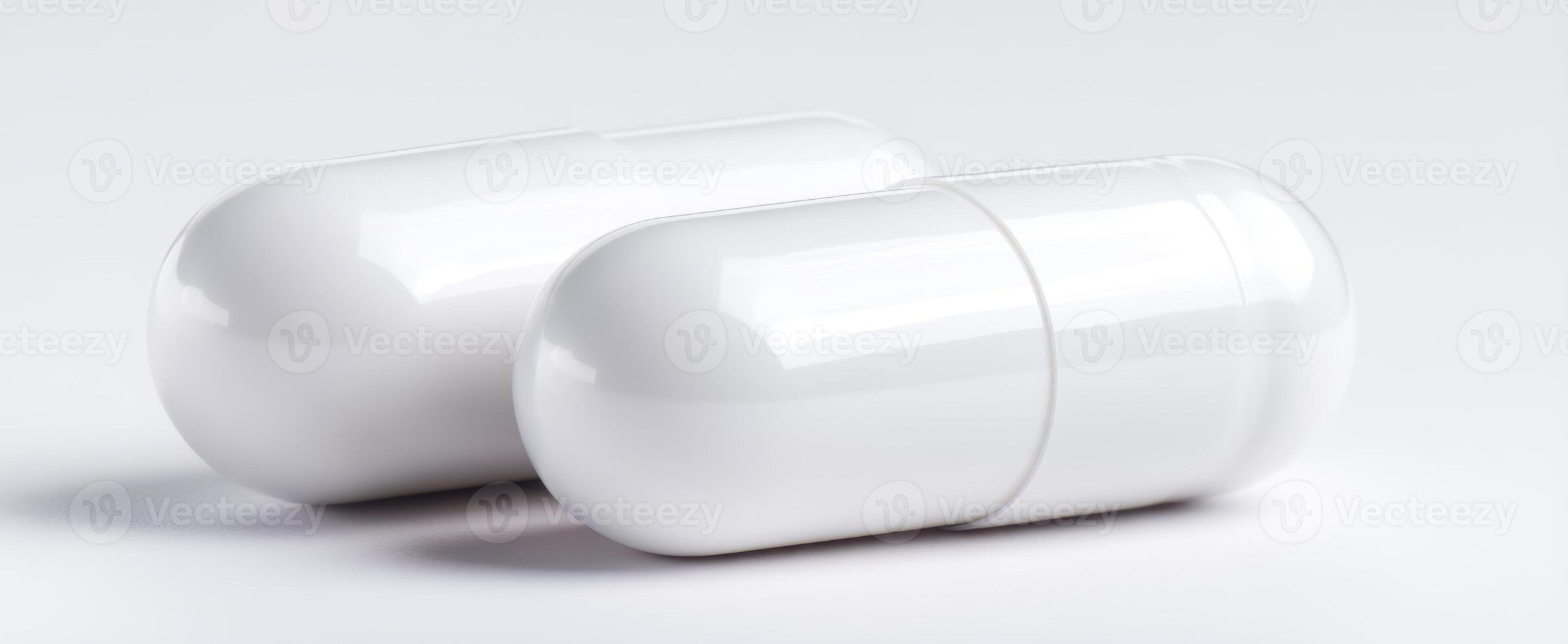 The sleek white capsules placed elegantly on a minimalist background. photo