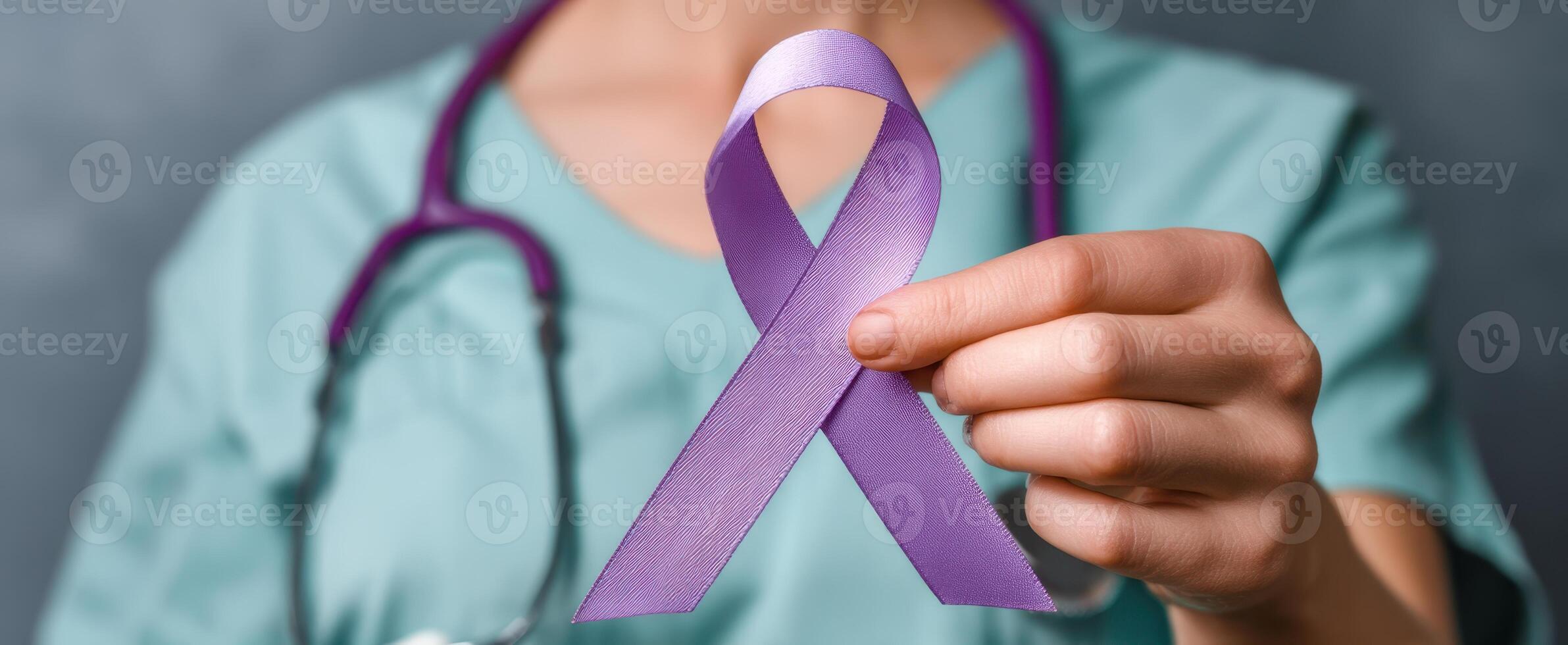 The Medical Professional Holding a Purple Awareness Ribbon for Support and Hope photo
