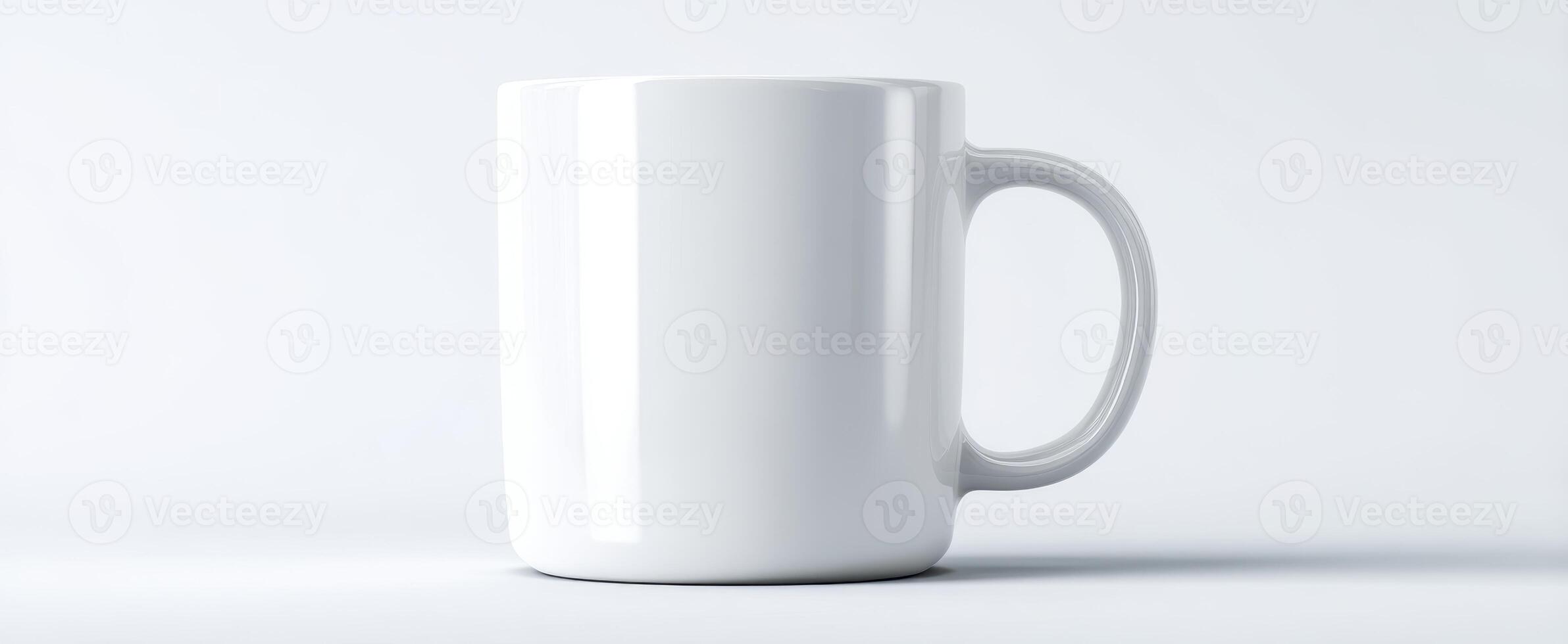 The elegant white mug against a minimalist background for creative designs. photo