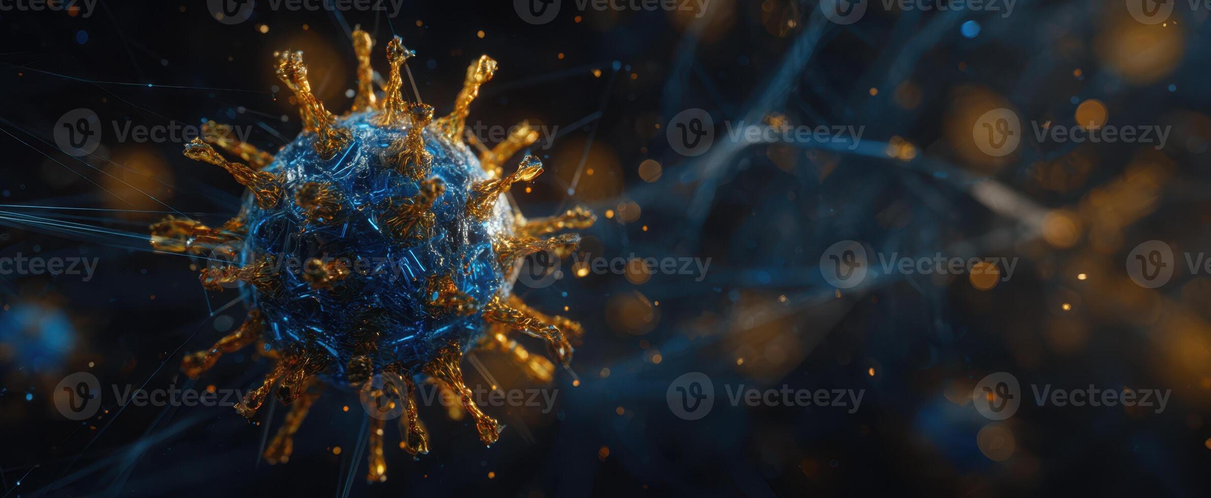 The detailed visualization of a virus in a dynamic abstract environment. photo