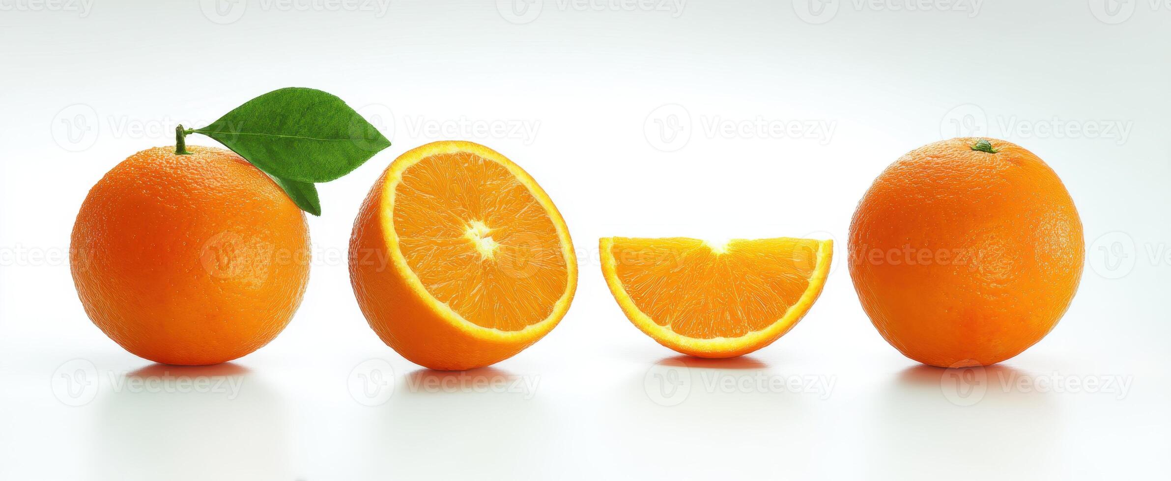 The vibrant oranges arranged artfully on a light background. photo