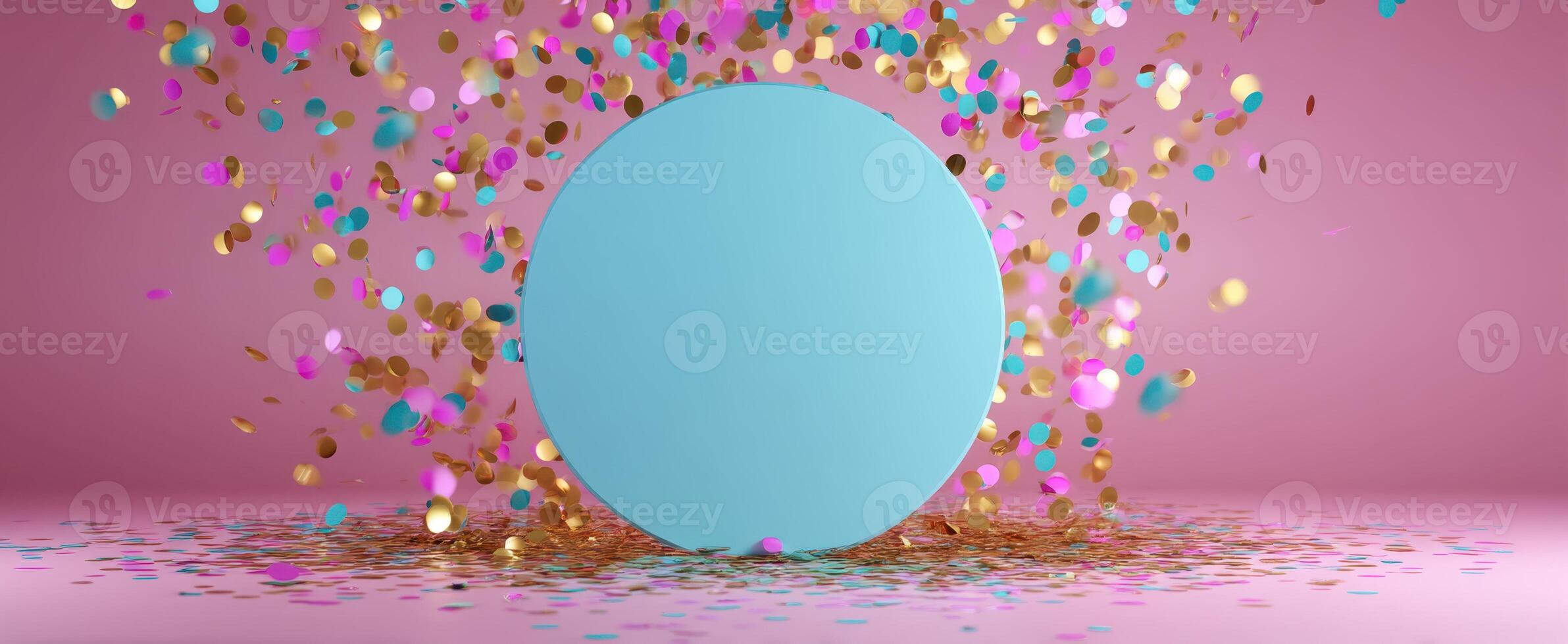 The colorful confetti explosion around a vibrant, round blue object. photo