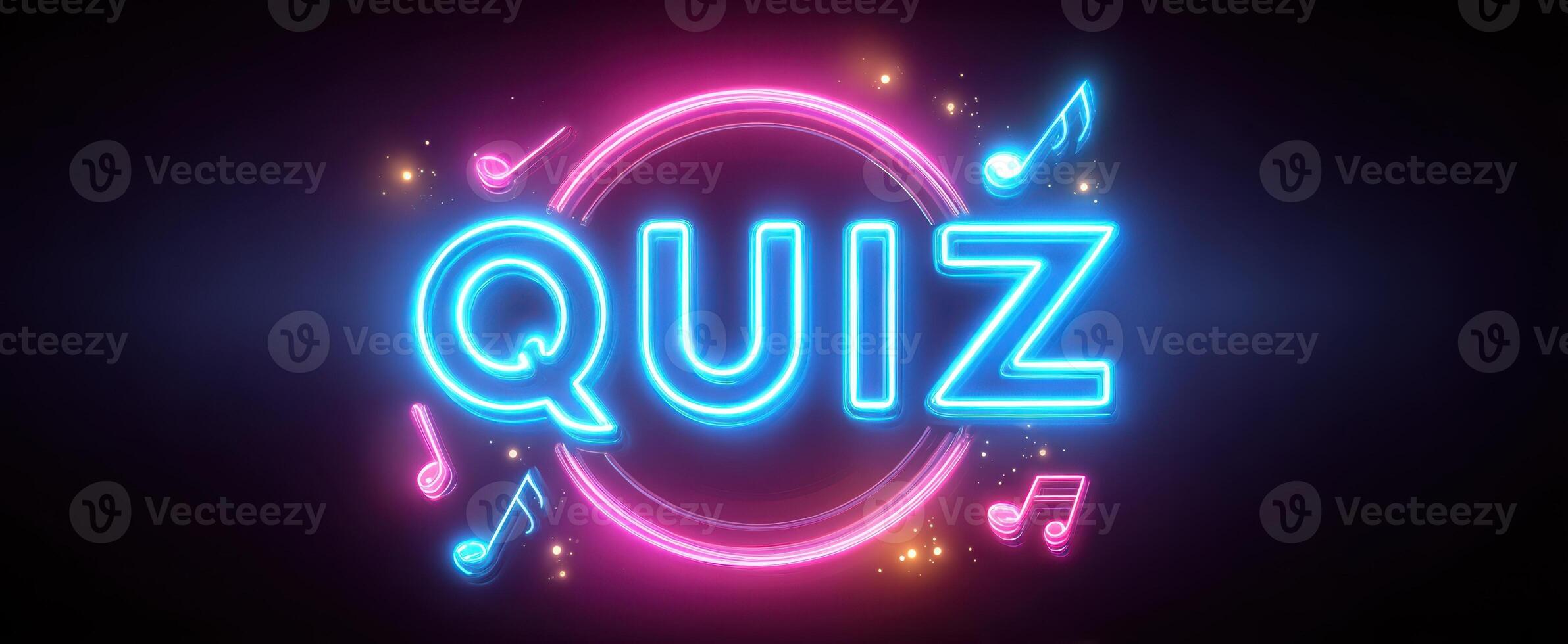 The Neon Quiz Sign with Colorful Music Notes and Vibrant Glow photo