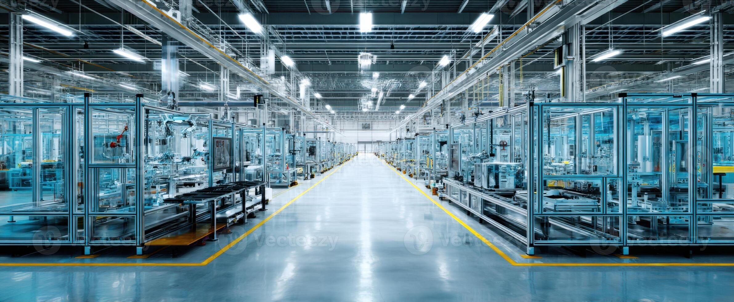 The modern manufacturing facility featuring advanced automation and robotic systems. photo