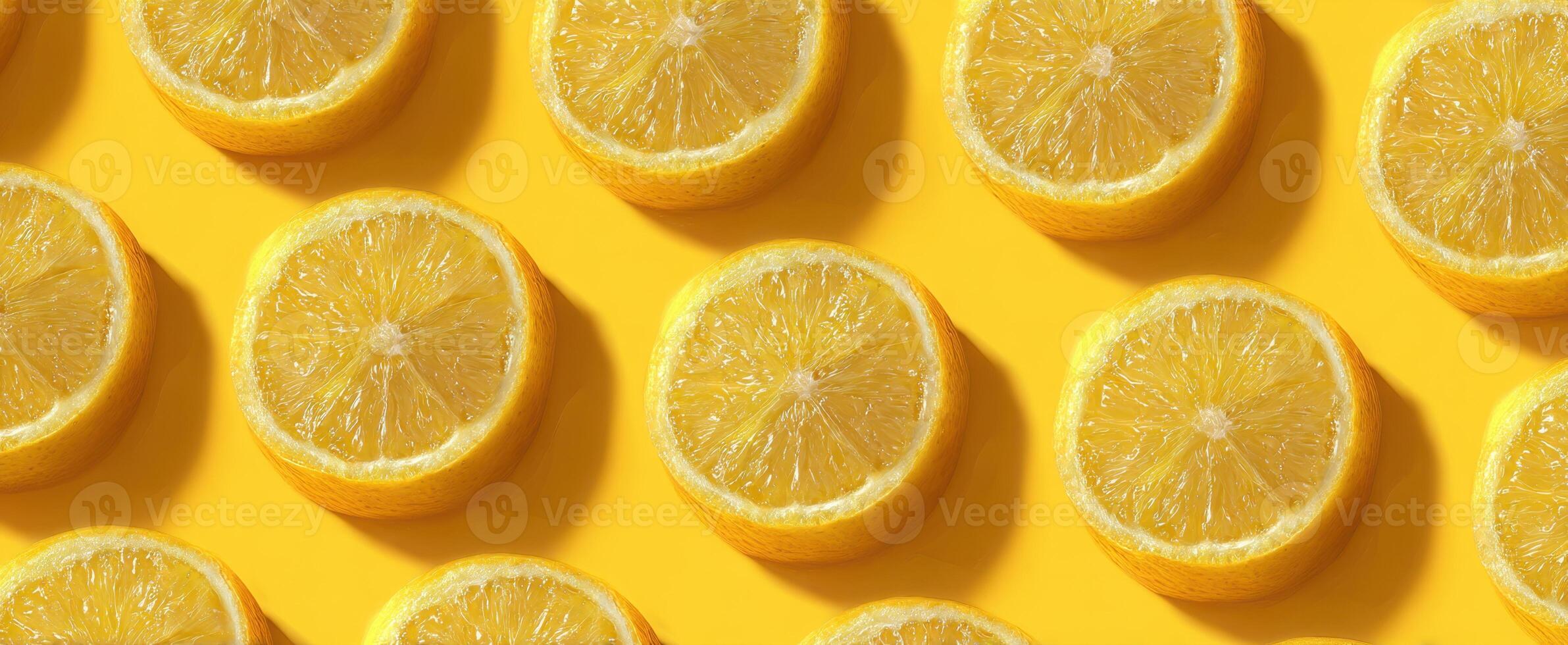 The Bright Yellow Lemons Slices Arranged in a Vibrant Background photo