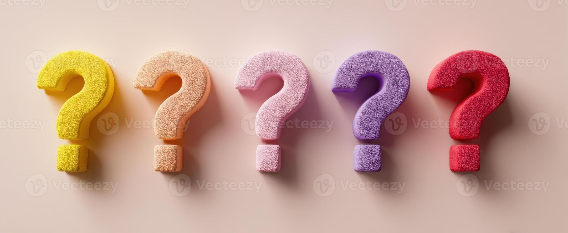 The colorful question marks symbolizing curiosity and inquiry in a playful design. photo