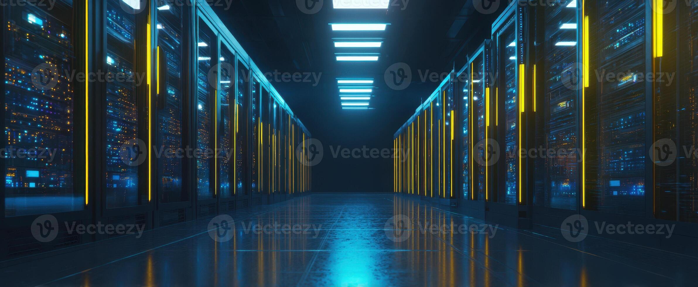 The Futuristic Server Room Highlighting Advanced Data Technology and Design photo
