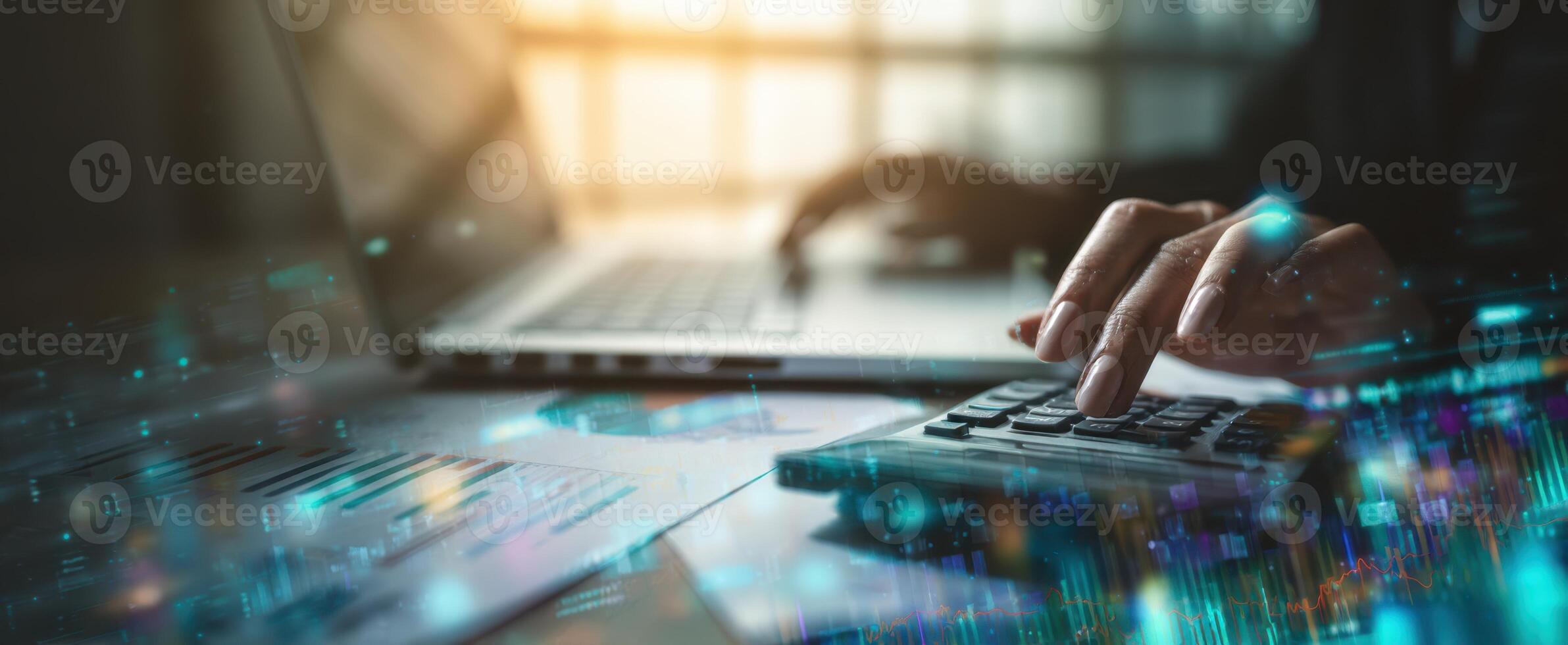 The Calculator in Use Alongside a Laptop for Business Analysis photo