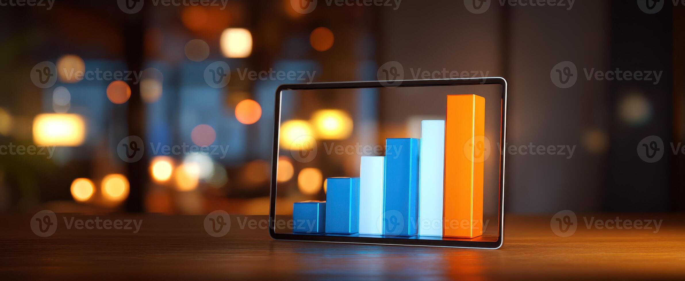 The vibrant tablet displaying a dynamic growth graph in a modern workspace. photo