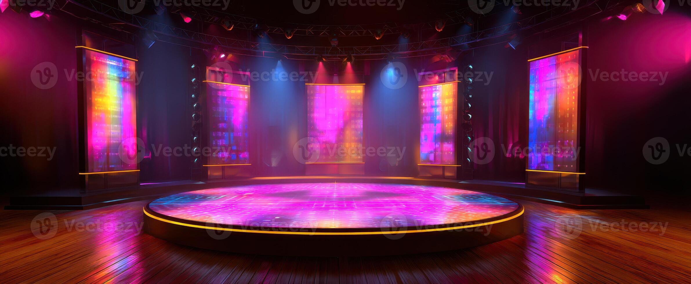 The vibrant stage with colorful lights and striking visual displays photo